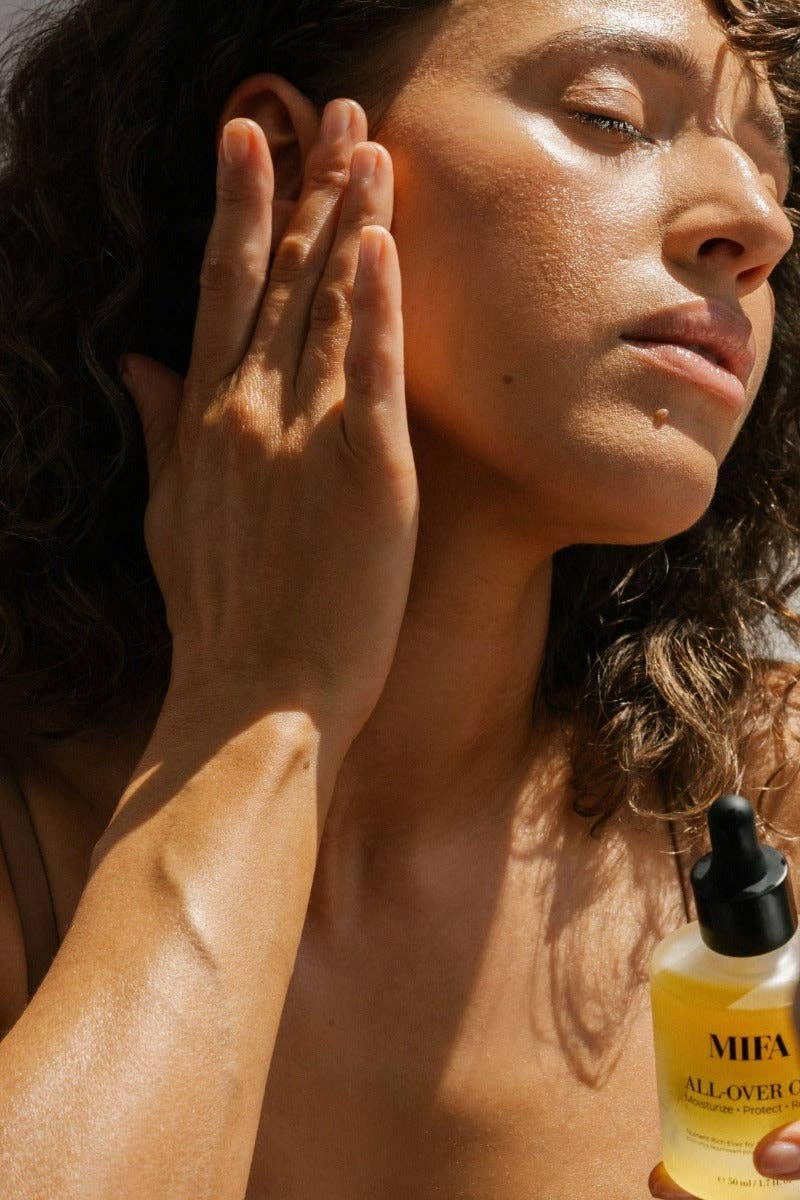Sunlit dewy skin — an editorial close-up